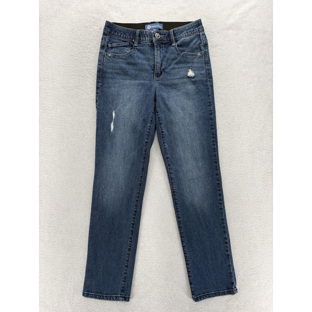 Democracy Ab Solution Straight Jeans Womens 4P Blue Med Wash Distressed Petite